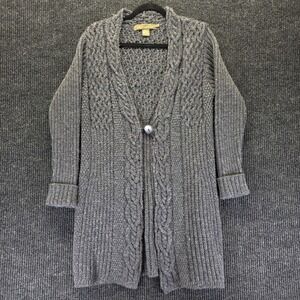 Inis Crafts Womens Sweater Long Cardigan Fishermen Merino Wool Cable Knit L